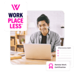 Workplaceless Remote Work Certification with man working at laptop
