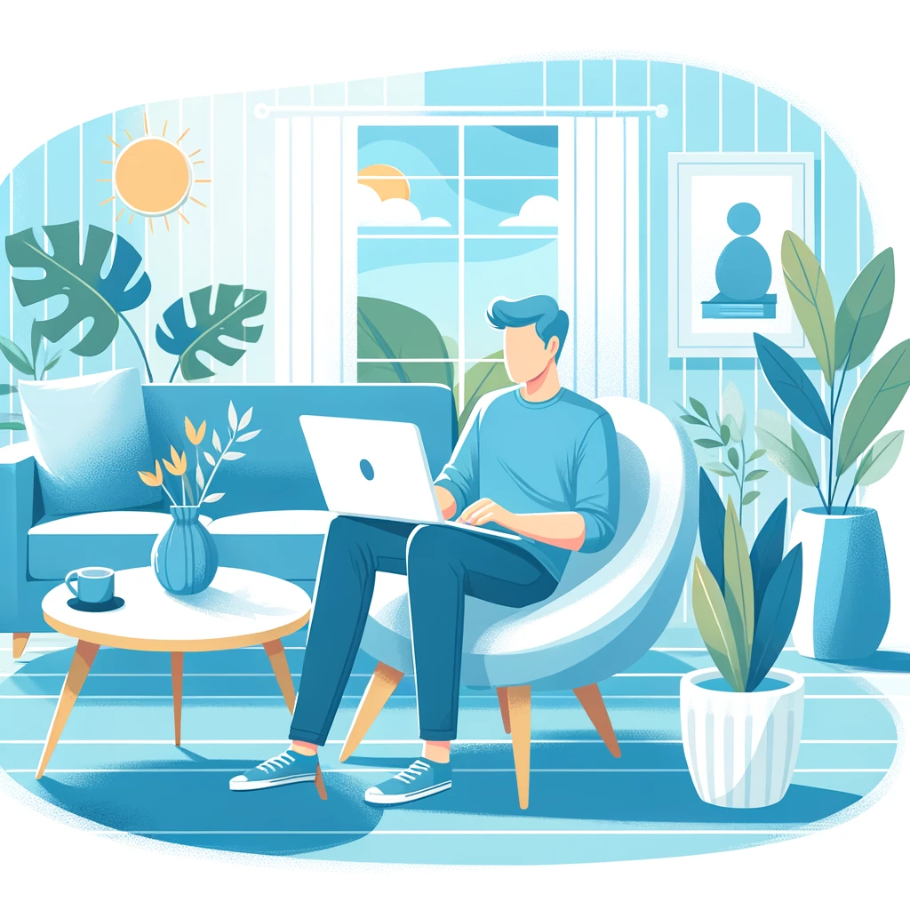man happily working from home